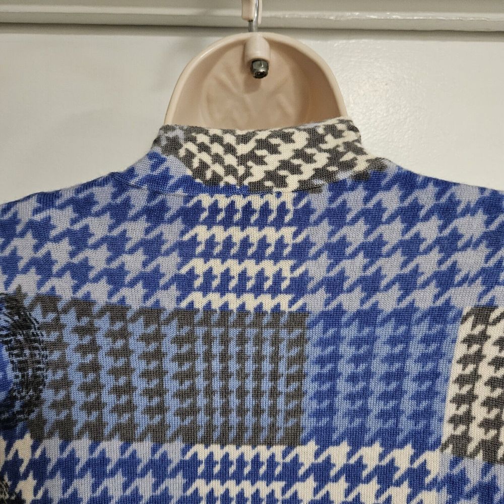 Talbots Petite Medium PM‎ Blue Multi Merino Wool Houndstooth Cardigan Sweater - Picture 5 of 8